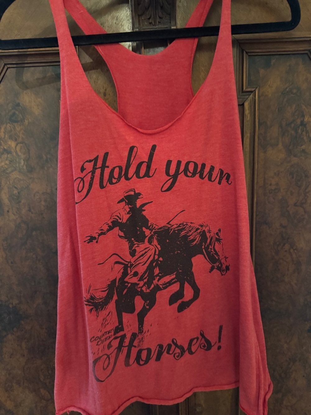 Next Level Apparel Red Tank Top with Black Western Horse Graphics